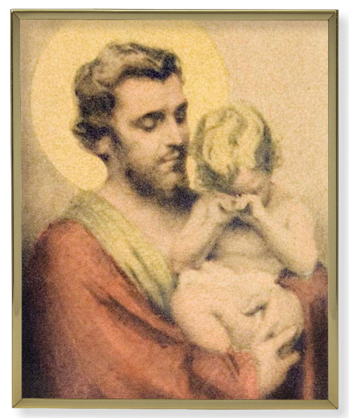 St. Joseph with Crying Jesus Gold Frame 8x10 Plaque - Full Color