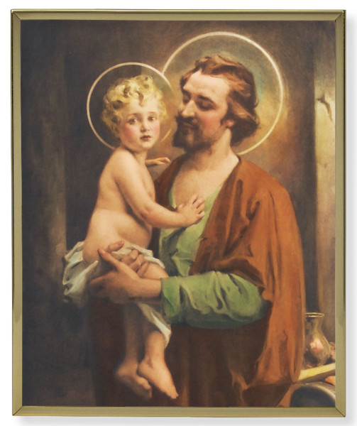St. Joseph with Jesus Gold Frame 8x10 Plaque - Full Color