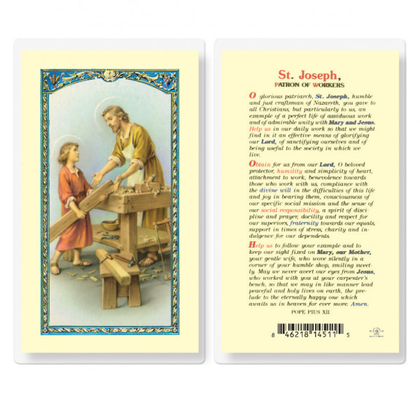 St. Joseph Patron of Workers Laminated Prayer Card - 25 Cards Per Pack .80 per card