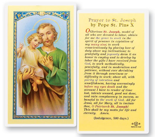 St. Joseph Prayer By Pius X Laminated Prayer Card - 1 Prayer Card .99 each