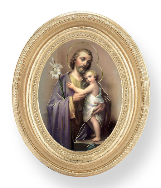 St. Joseph Small 4.5 Inch Oval Framed Print - Gold