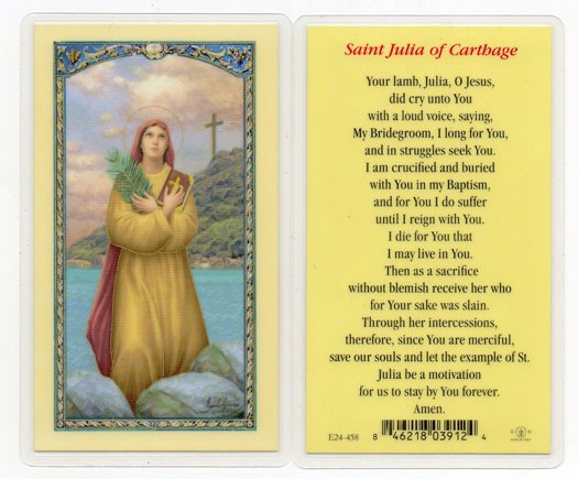 St. Julia Laminated Prayer Card - 1 Prayer Card .99 each