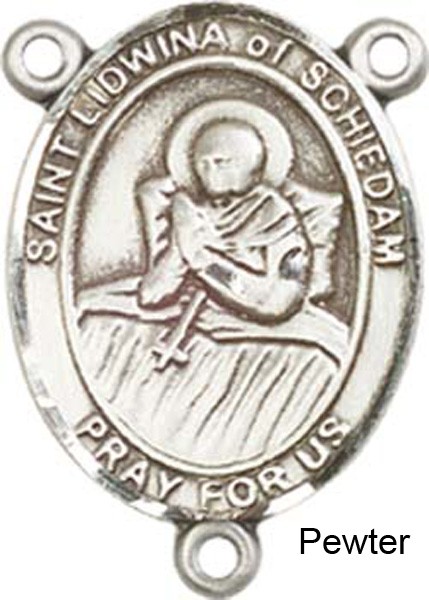 St. Lidwina of Schiedam Rosary Centerpiece Sterling Silver or Pewter - Pewter