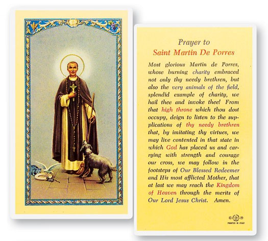 St. Martin De Porres Laminated Prayer Card - 1 Prayer Card .99 each