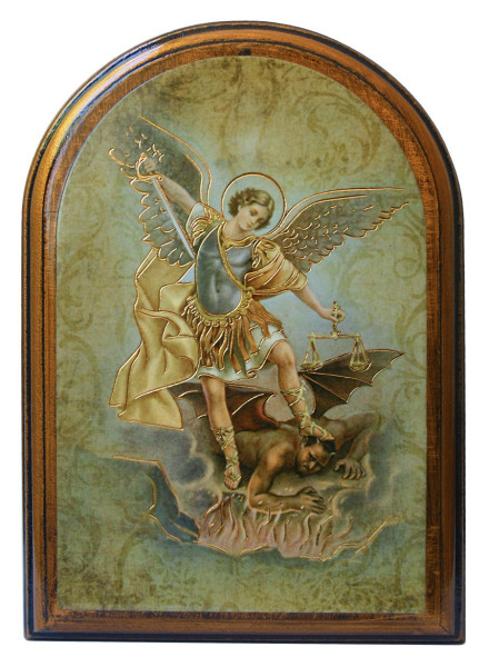 St. Michael 3.75x5.25 Arched Wood Plaque - Full Color