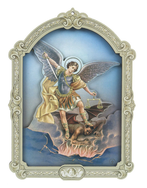 St. Michael 6.5x9 Dimensional Wood Plaque - Full Color