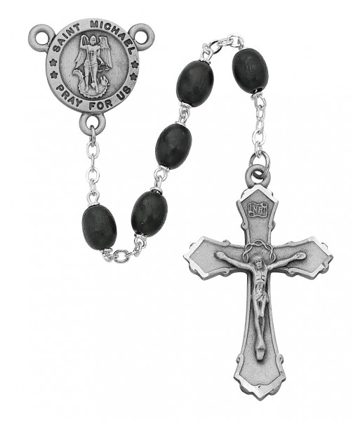 St. Michael Black Bead Rosary - Black