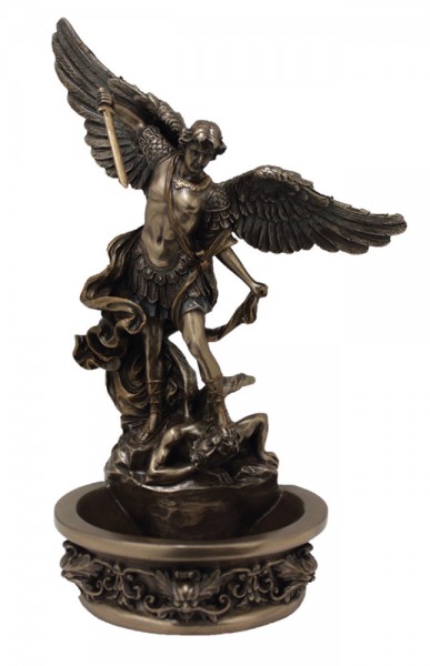 St. Michael Bronzed Resin Water Font - 8 inch - Bronze