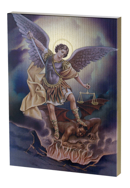 St. Michael Embossed Wood Plaque - Full Color