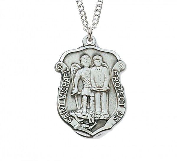 Unisex St. Michael Police Shield Medal Sterling Silver - Silver