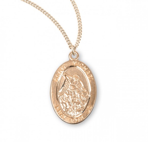 St. Michael Oval Shaped Medal 14kt Gold Plated - Gold