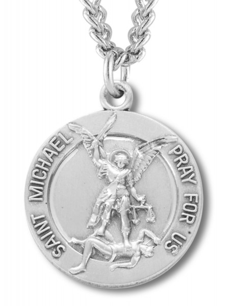 St. Michael Guardian Angel Round Medal Sterling Silver - Sterling Silver