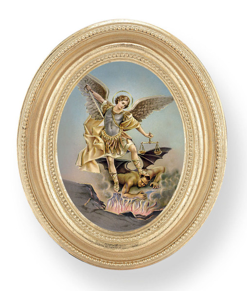St. Michael Small 4.5 Inch Oval Framed Print - Gold