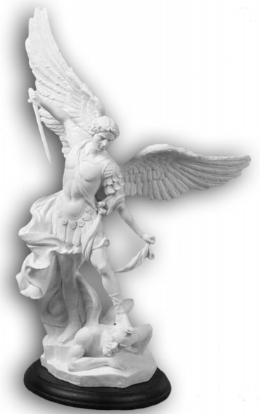 St. Michael Statue in White Resin on Base - 15 Inches - White