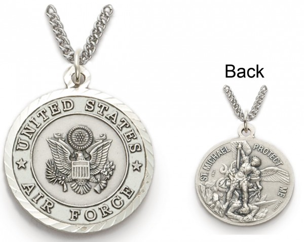 St. Michael U.S. Air Force Medal 1 inch with Chain - Silver
