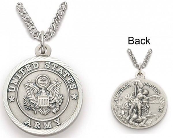 Womens St. Michael U.S. Army Medal 3/4 inch with Chain - Silver