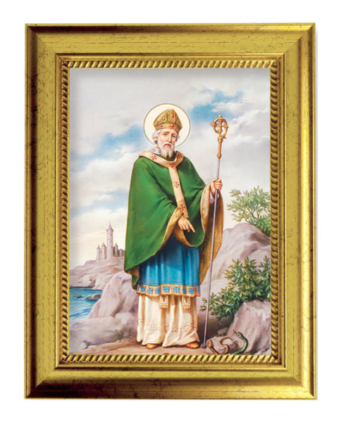 St. Patrick 5x7 Print in Gold-Leaf Frame - Full Color