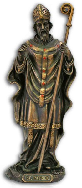 St. Patrick Statue, Bronzed Resin - 8 inch - Bronze