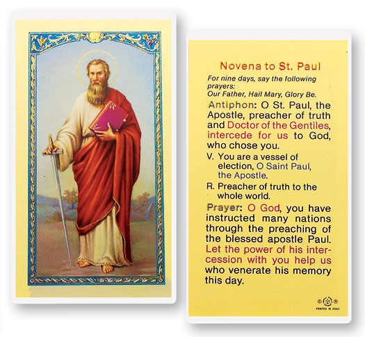 St. Paul Novena Laminated Prayer Card - 1 Prayer Card .99 each