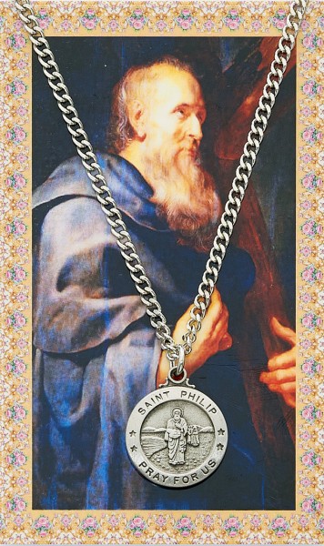 St. Philip Medal with Prayer Card - Silver tone