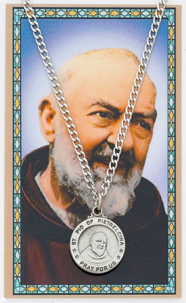 St. Pio Medal and Prayer Card Set - Pewter