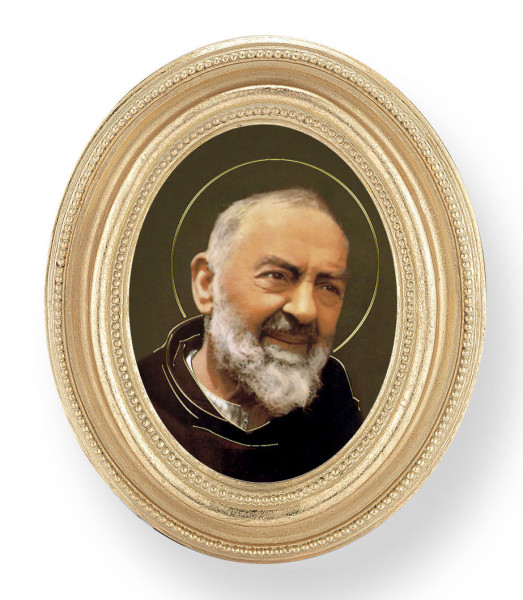 St. Pio Small 4.5 Inch Oval Framed Print - Gold