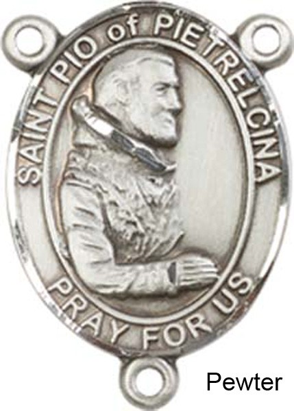 St. Pio of Pietrelcina Rosary Centerpiece Sterling Silver or Pewter - Pewter
