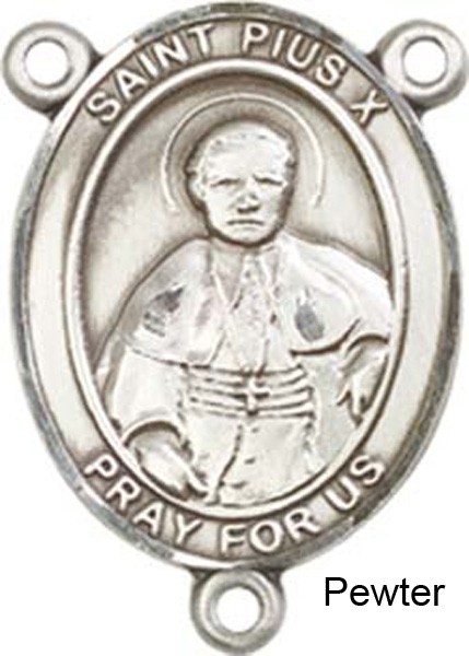 St. Pius X Rosary Centerpiece Sterling Silver or Pewter - Pewter