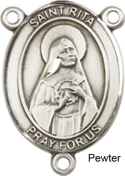 St. Rita of Cascia Rosary Centerpiece Sterling Silver or Pewter - Pewter