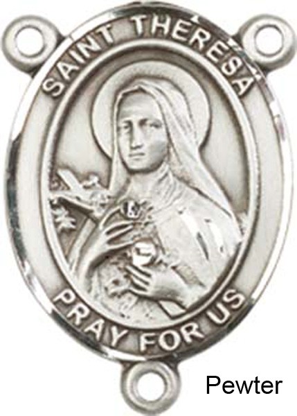 St. Theresa Sterling Rosary Centerpiece Sterling Silver or Pewter - Pewter
