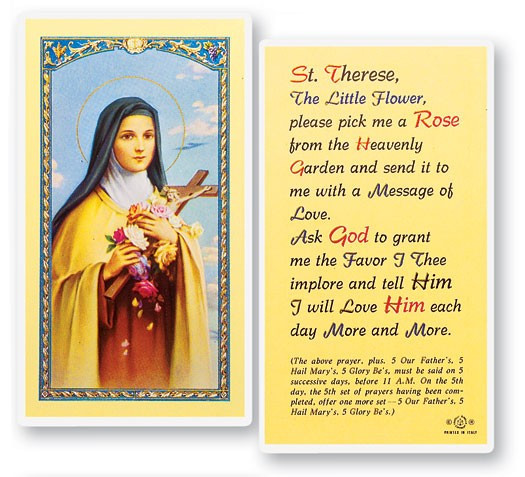 St. Therese Pick Me A Rose Laminated Prayer Card - 1 Prayer Card .99 each