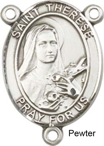 St. Therese of Lisieux Rosary Centerpiece Sterling Silver or Pewter - Pewter