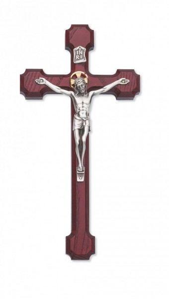 Stained Cherry Crucifix 8 inch - Silver