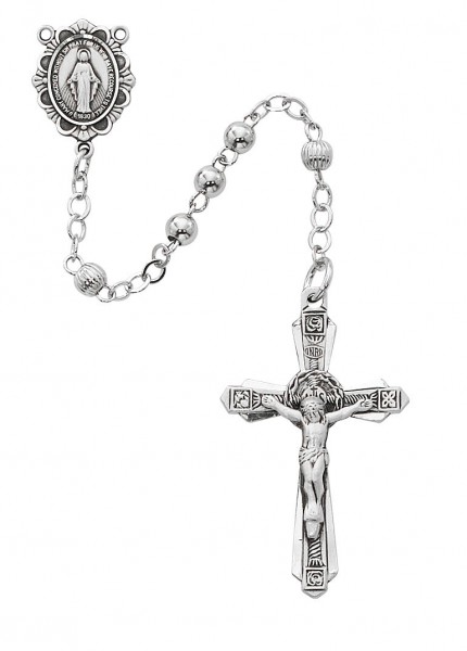Sterling Silver 4MM Rosary - Silver