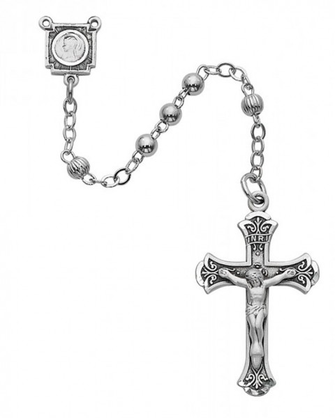 Sterling Silver Women's Fluted Bead Rosary - Silver