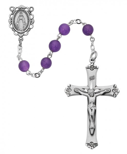 Sterling Silver with Genuine Amethyst Bead Rosary - Amethyst