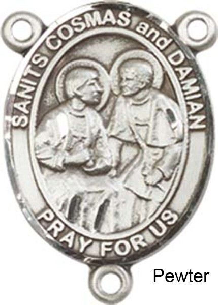 Sts. Cosmas &amp; Damian Rosary Centerpiece Sterling Silver or Pewter - Pewter