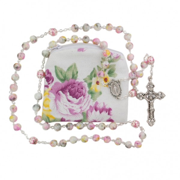 Sweet Mary Rosary Beads and Pouch Set - Pink