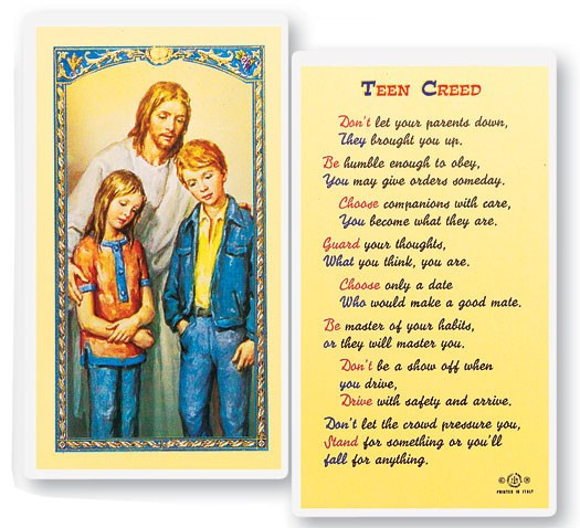 Teen Creed Christ Comforter Laminated Prayer Card - 1 Prayer Card .99 each