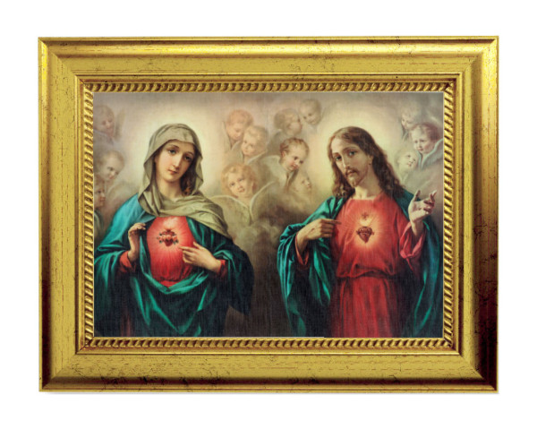 The Angelic Sacred Hearts 5x7 Print in Gold-Leaf Frame - Full Color
