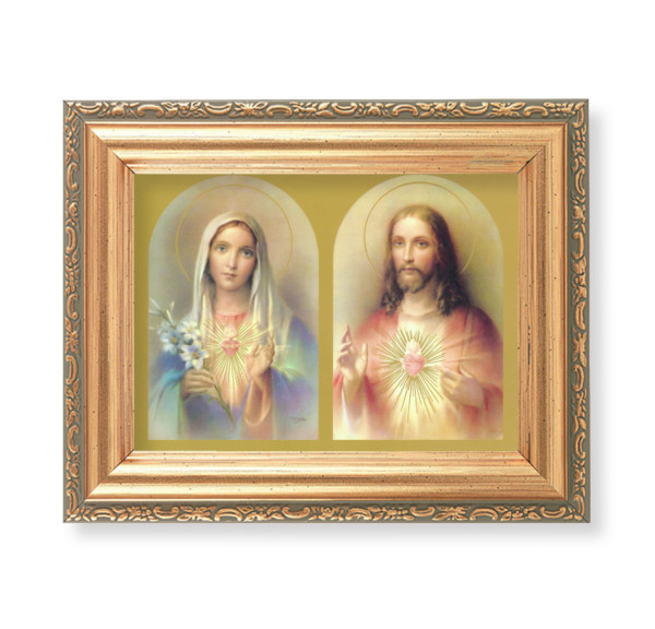 The Sacred Hearts Antique Gold Framed Print - Full Color