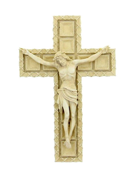 Tomaso Wall Crucifix, Resin, 7 1/2 - Antique White Finish