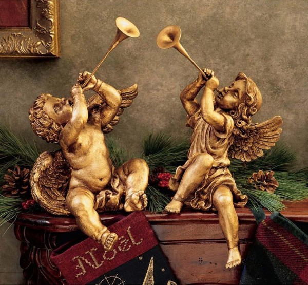 Trumpeting Angel Statues (Set of 2) - Gold
