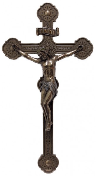 Veronese Wall Crucifix, Bronzed Resin - 14 Inches - Bronze