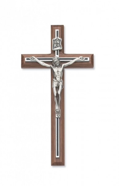 Walnut with Black Overlay Crucifix - 8&quot;H - Multi-Color