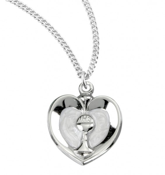 White Enamel Heart with Gold Chalice Necklace - Sterling Silver