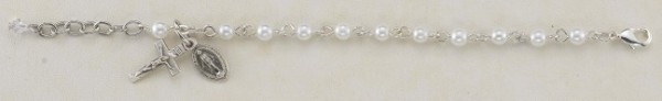 White Pearl &amp; Sterling Silver Communion Rosary Bracelet - White