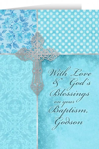 With Love and God's Blessings on your Baptism, Godson Greeting Card - Aqua
