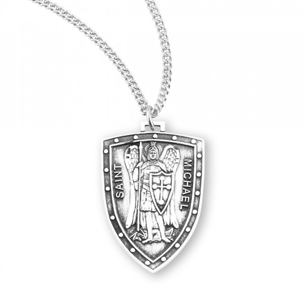 Women or Teen Pointed Shield Saint Michael Necklace - Sterling Silver