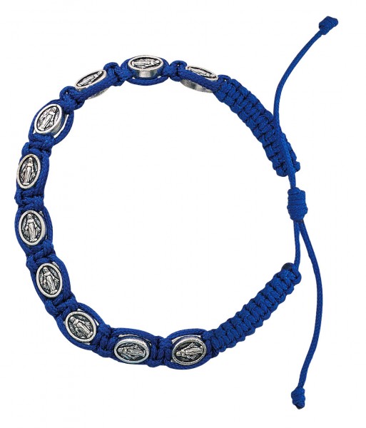 Women's Blue Colored Cord Bracelet with Miraculous Medals - Blue